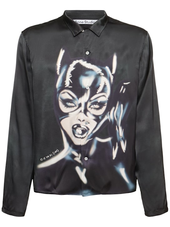 Acne Studios: Sojama Cat Woman print satin shirt - men_0 | Luisa Via Roma