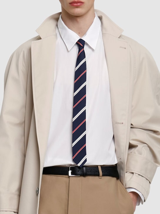 Thom Browne: Striped silk & cotton classic tie - men_1 | Luisa Via Roma