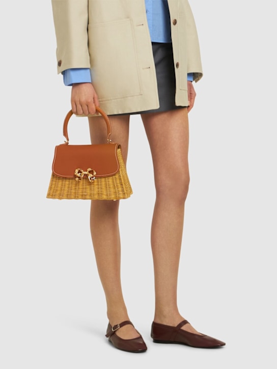 Self-portrait: Mini Bow rattan top handle bag - women_1 | Luisa Via Roma