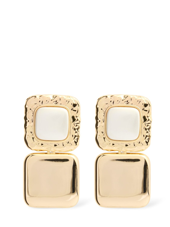 Self-portrait: Mottled gold pearl tiered earrings - women_0 | Luisa Via Roma