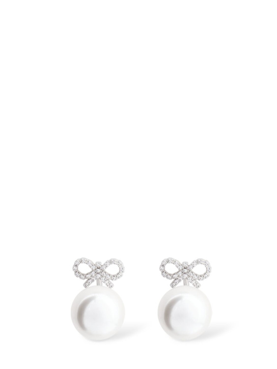 Self-portrait: Crystal bow pearl jacket earrings - women_0 | Luisa Via Roma