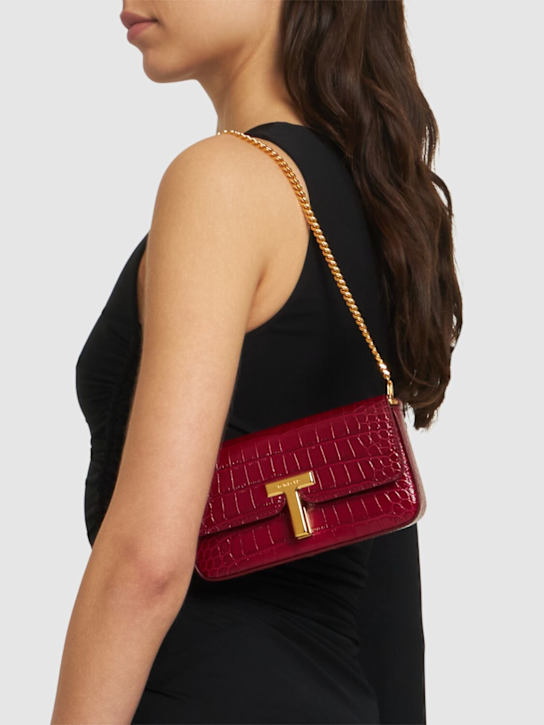 Tom Ford: Mini embossed shiny leather bag - Raspberry - women_1 | Luisa Via Roma