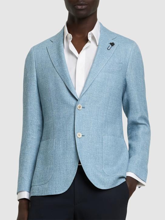 Lardini: Blazer monopetto in lana e lino - Celeste - men_2 | Luisa Via Roma