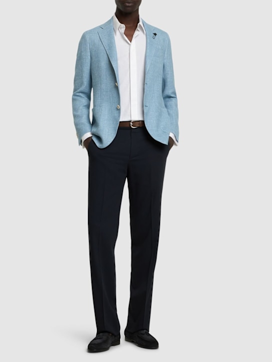 Lardini: Blazer monopetto in lana e lino - Celeste - men_1 | Luisa Via Roma