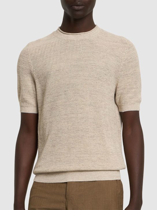 Brunello Cucinelli: Cotton & linen short sleeve sweater - men_2 | Luisa Via Roma