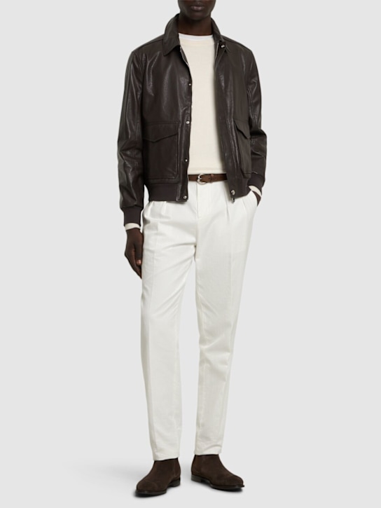 Brunello Cucinelli: Aviator leather jacket - men_1 | Luisa Via Roma