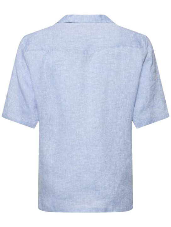 Brunello Cucinelli: Short sleeve linen shirt - Light Blue - men_3 | Luisa Via Roma