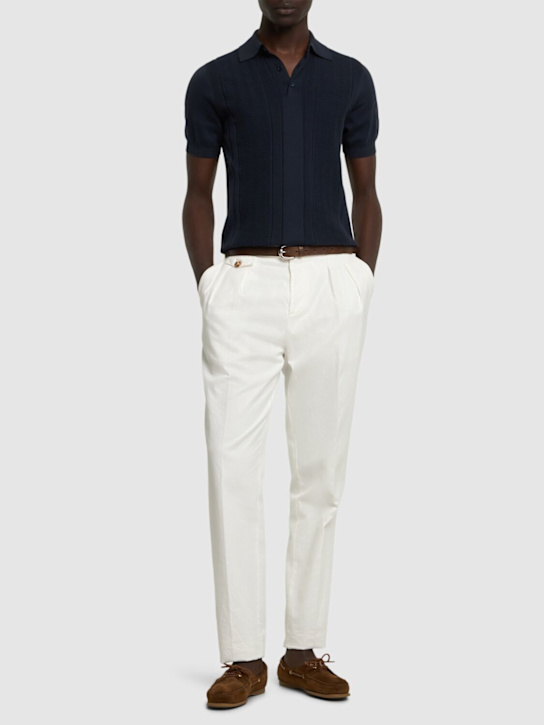 Brunello Cucinelli: Cotton chevron polo - Notte - men_1 | Luisa Via Roma