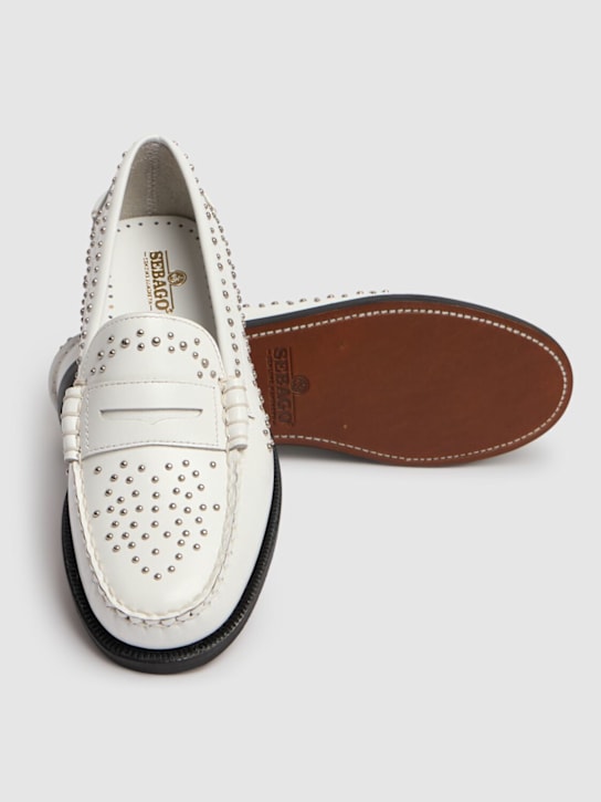Sebago: Dan studded leather loafers - White/Silver - women_4 | Luisa Via Roma