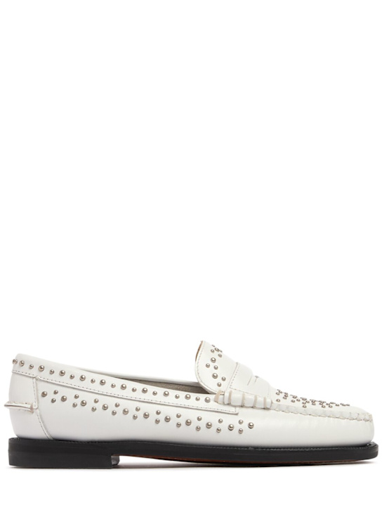 Sebago: Dan studded leather loafers - White/Silver - women_0 | Luisa Via Roma