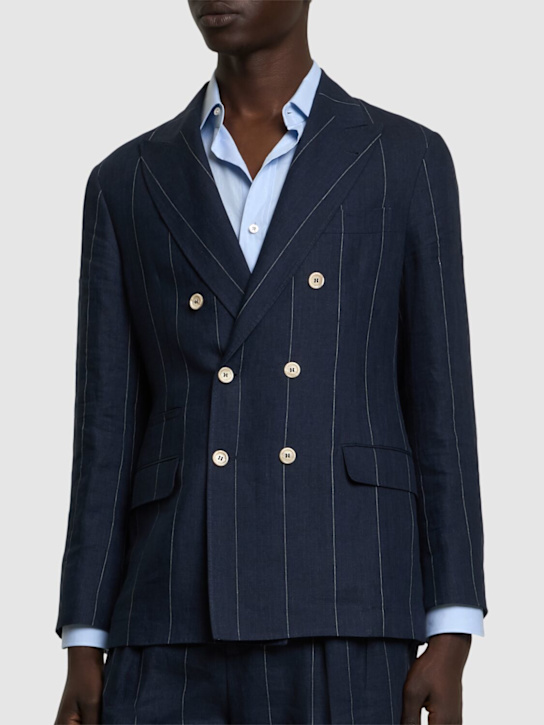 Brunello Cucinelli: Double breast linen suit - Navy - men_2 | Luisa Via Roma