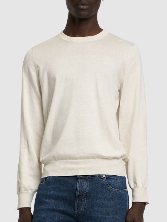 Brunello Cucinelli: Cotton crewneck sweater - English White - men_2 | Luisa Via Roma