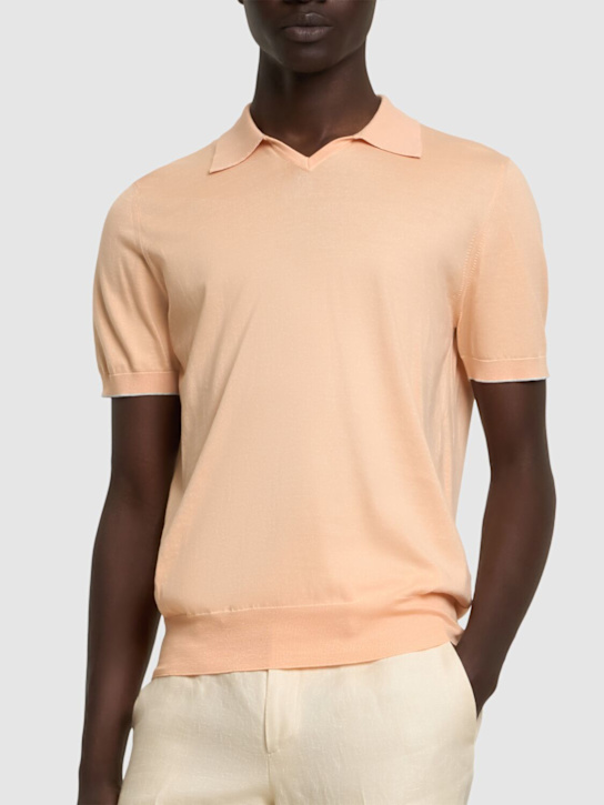 Brunello Cucinelli: Cotton short sleeve polo - Papaya - men_2 | Luisa Via Roma