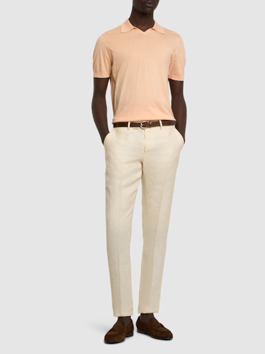 Brunello Cucinelli: Cotton short sleeve polo - Papaya - men_1 | Luisa Via Roma