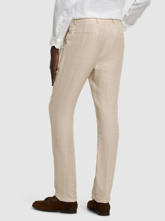 Brunello Cucinelli: Double breast linen blend suit - Sand - men_3 | Luisa Via Roma