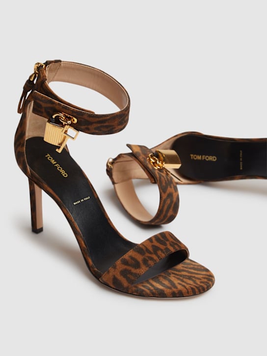 Tom Ford: 85mm Padlock leopard print suede sandals - Brown/Whisky - women_1 | Luisa Via Roma
