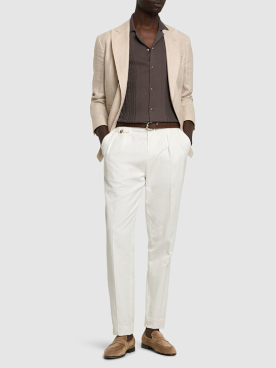 Brunello Cucinelli: Button-up cotton shirt - Coffee - men_1 | Luisa Via Roma
