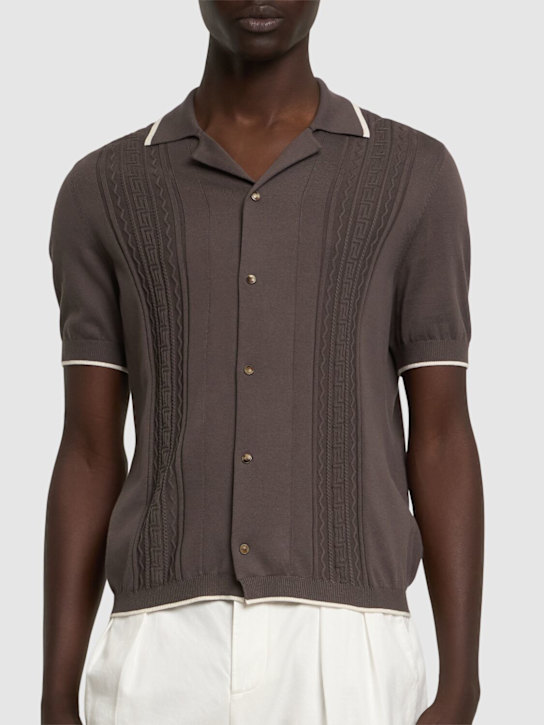 Brunello Cucinelli: Button-up cotton shirt - Coffee - men_2 | Luisa Via Roma