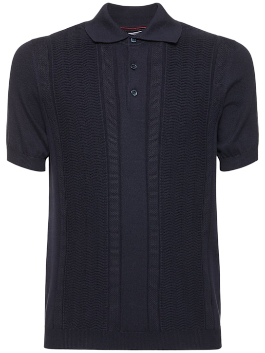 Brunello Cucinelli: Cotton chevron polo - Notte - men_0 | Luisa Via Roma