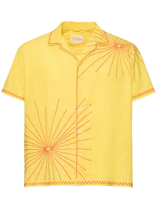 Harago: Firework embroidered cotton s/s shirt - Yellow - men_0 | Luisa Via Roma