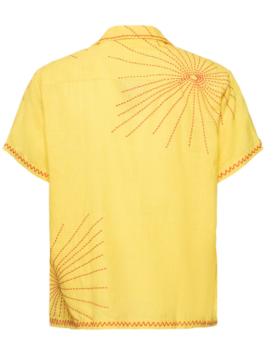 Harago: Firework embroidered cotton s/s shirt - Yellow - men_3 | Luisa Via Roma