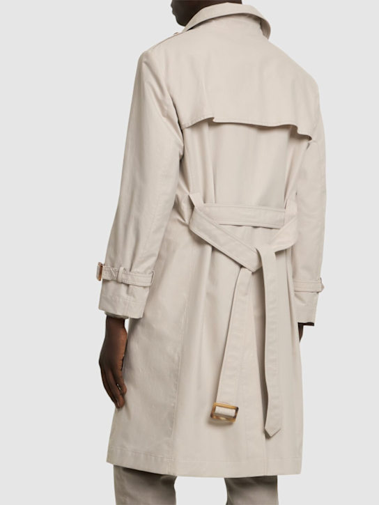 Brunello Cucinelli: Long cotton blend trench coat - Beige Freddo - men_2 | Luisa Via Roma