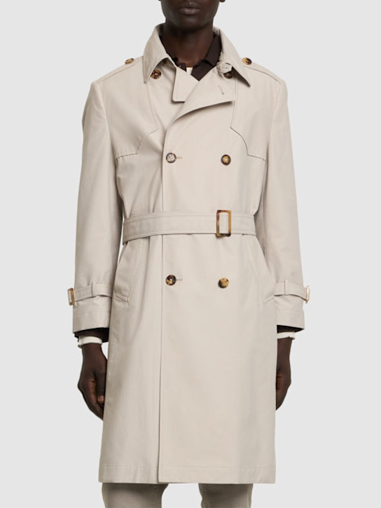 Brunello Cucinelli: Long cotton blend trench coat - Beige Freddo - men_3 | Luisa Via Roma