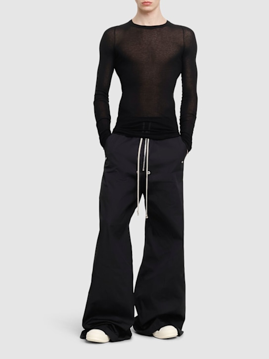 Rick Owens: Ribbed long sleeve silk blend t-shirt - Black - men_1 | Luisa Via Roma