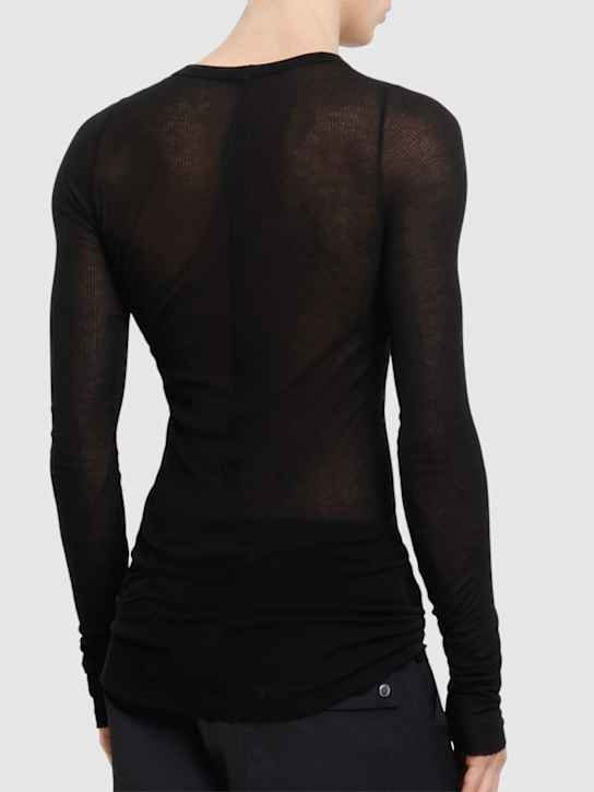 Rick Owens: Ribbed long sleeve silk blend t-shirt - Black - men_2 | Luisa Via Roma