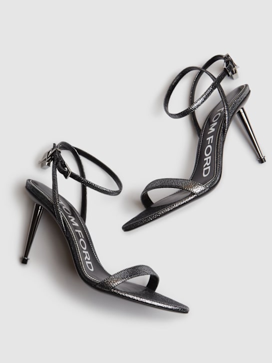 Tom Ford: 85mm Laminated hammered-effect sandals - Silver/Black - women_1 | Luisa Via Roma