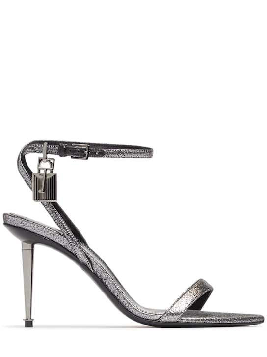 Tom Ford: 85mm Laminated hammered-effect sandals - Silver/Black - women_0 | Luisa Via Roma