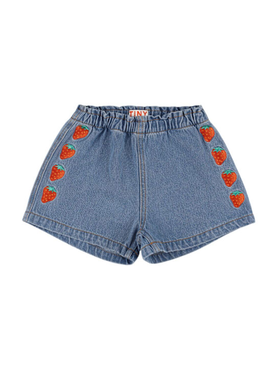Tiny Cottons: Shorts in denim di cotone con ricami - kids-girls_0 | Luisa Via Roma