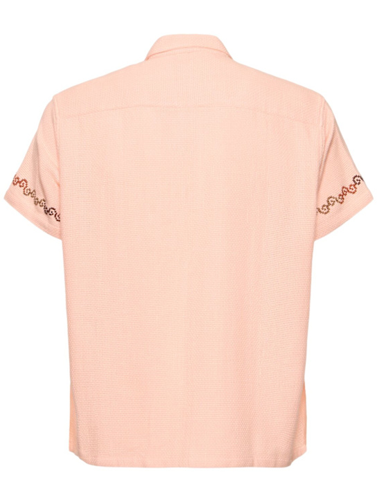 Harago: Floral cross stitched cotton s/s shirt - Pink - men_3 | Luisa Via Roma