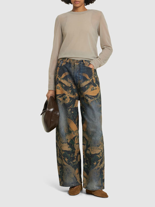 Acne Studios: Jeans vita bassa Mossy Oak con stampa - Marrone - women_1 | Luisa Via Roma