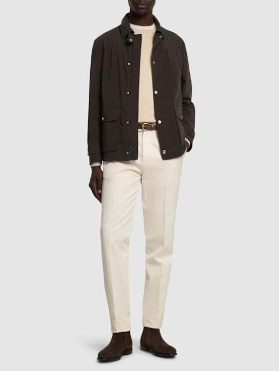 Brunello Cucinelli: Waxed cotton jacket - Testa Di Moro/P - men_1 | Luisa Via Roma