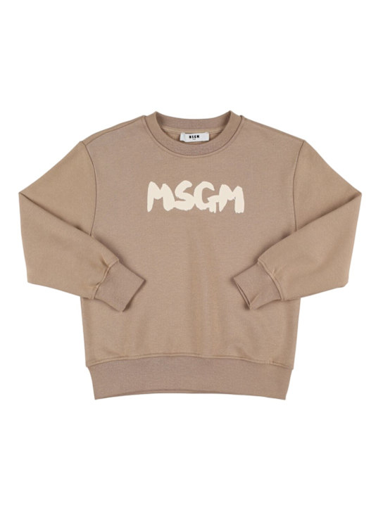 MSGM: Printed cotton crewneck sweatshirt - Beige - kids-girls_0 | Luisa Via Roma