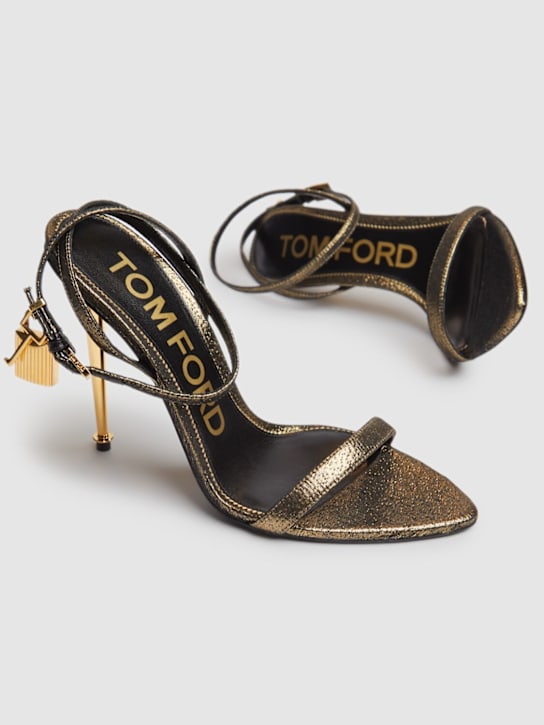 Tom Ford: 105mm Laminated hammered-effect sandals - Dark Gold - women_1 | Luisa Via Roma