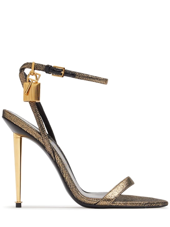 Tom Ford: 105mm Laminated hammered-effect sandals - Dark Gold - women_0 | Luisa Via Roma