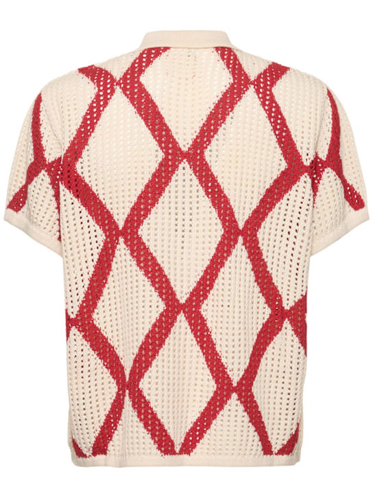 Harago: Diamond crochet cotton s/s shirt - Beige - men_3 | Luisa Via Roma