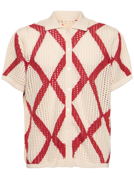 Harago: Camicia Diamond manica corta in crochet - Beige - men_0 | Luisa Via Roma