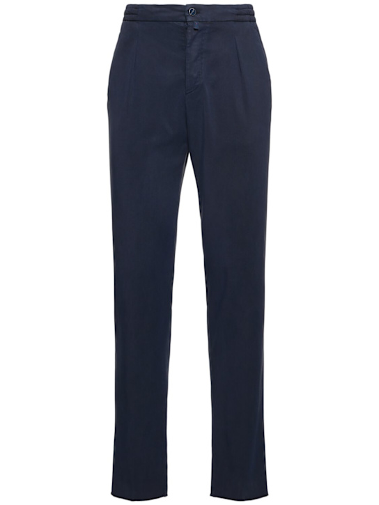 Kiton: Fluid lyocell blend jogger pants - Blue - men_0 | Luisa Via Roma