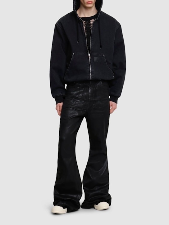 Rick Owens DRKSHDW: Bolan bootcut coated denim jeans - Black - men_1 | Luisa Via Roma