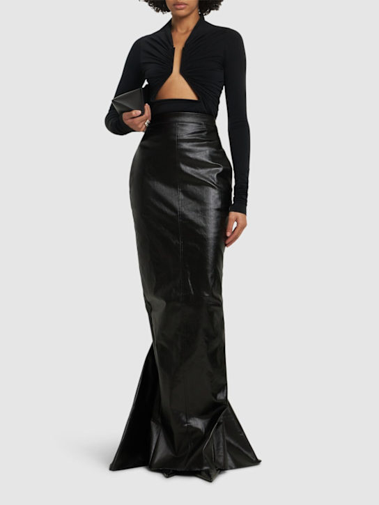 Rick Owens: Dirt Pillar coated stretch denim skirt - women_1 | Luisa Via Roma
