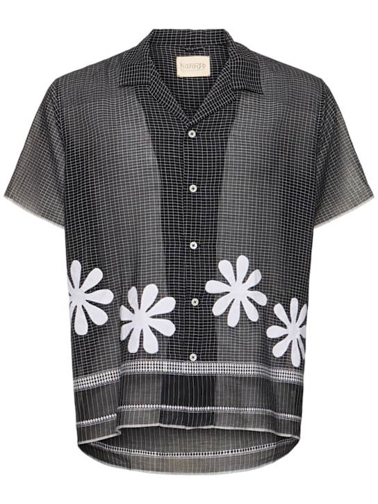 Harago: Daisy appliqué cotton s/s shirt - Black - men_0 | Luisa Via Roma