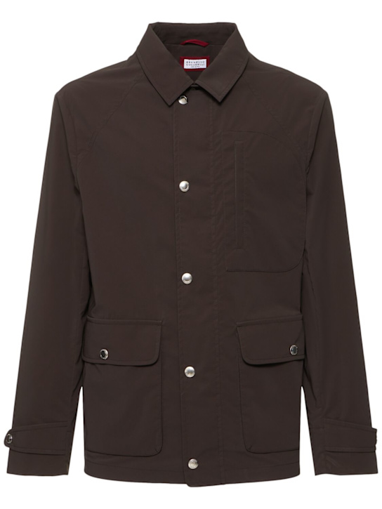 Brunello Cucinelli: Waxed cotton jacket - Testa Di Moro/P - men_0 | Luisa Via Roma