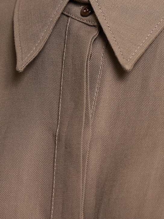 Brunello Cucinelli: 光滑亚麻混纺斜纹迷笛衬衫连衣裙 - 棕色 - women_4 | Luisa Via Roma