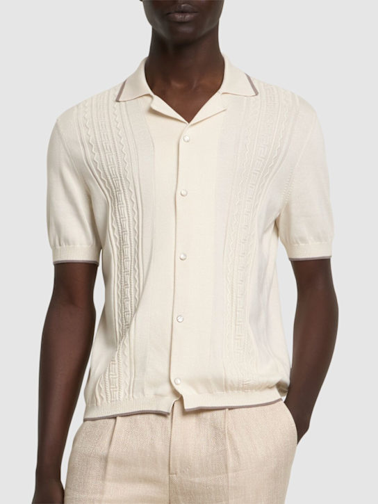 Brunello Cucinelli: Button-up cotton shirt - English White - men_2 | Luisa Via Roma