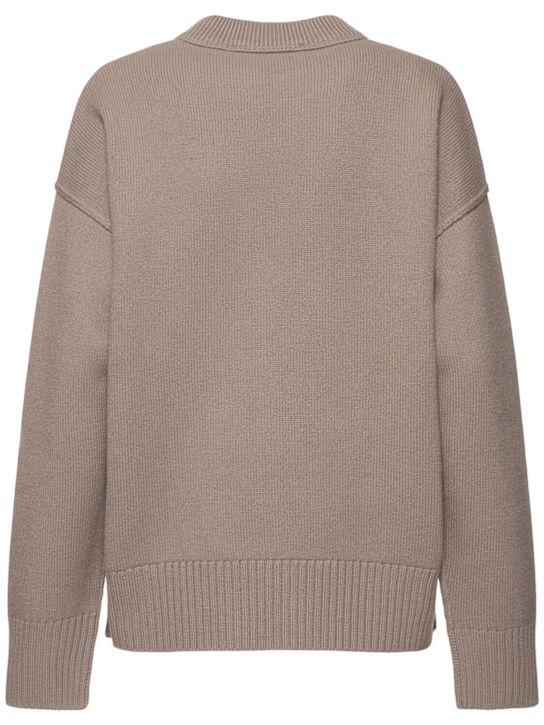 AMI Paris: Logo wool crew sweater - Grey - women_3 | Luisa Via Roma