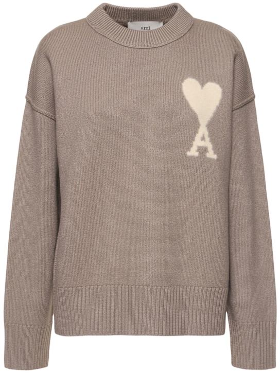 AMI Paris: Logo wool crew sweater - Grey - women_0 | Luisa Via Roma