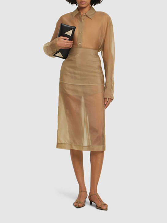 The Frankie Shop: Peri sheer silk blend midi skirt - women_1 | Luisa Via Roma